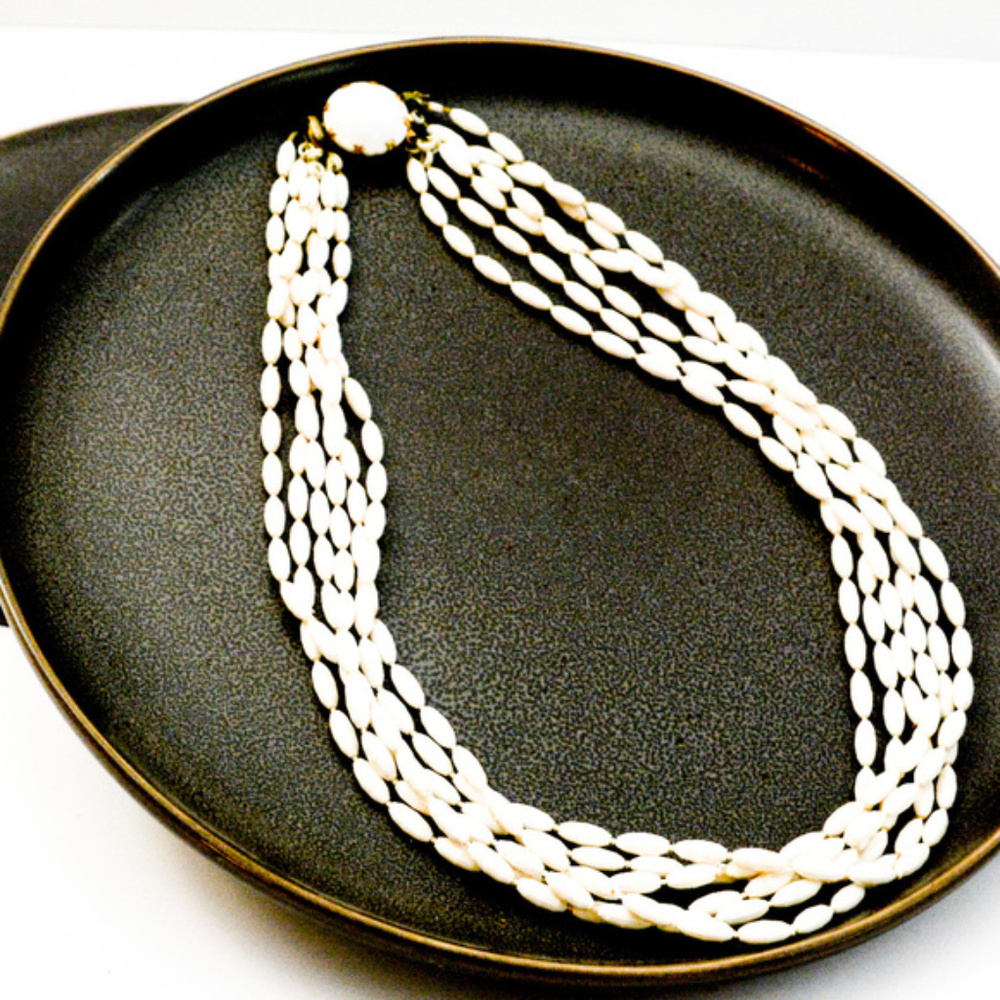 Vintage Rice Shape Bead 6 Strand Necklace
